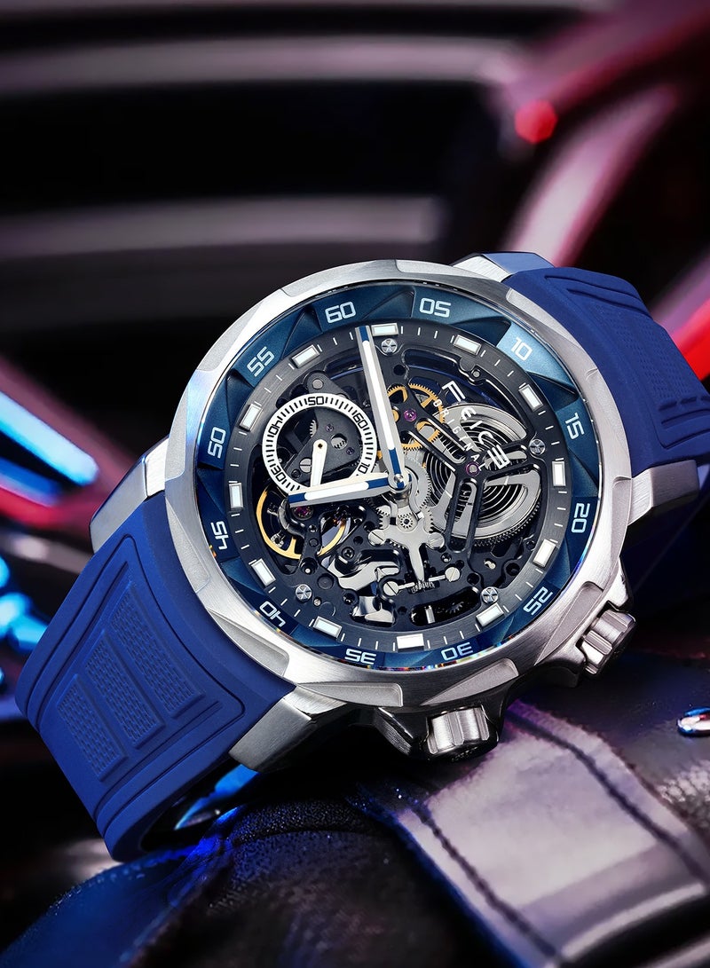 FEICE Men's Automatic Skeleton Watch – Blue Silicone Strap, Sapphire Crystal, FM511 - Image 4